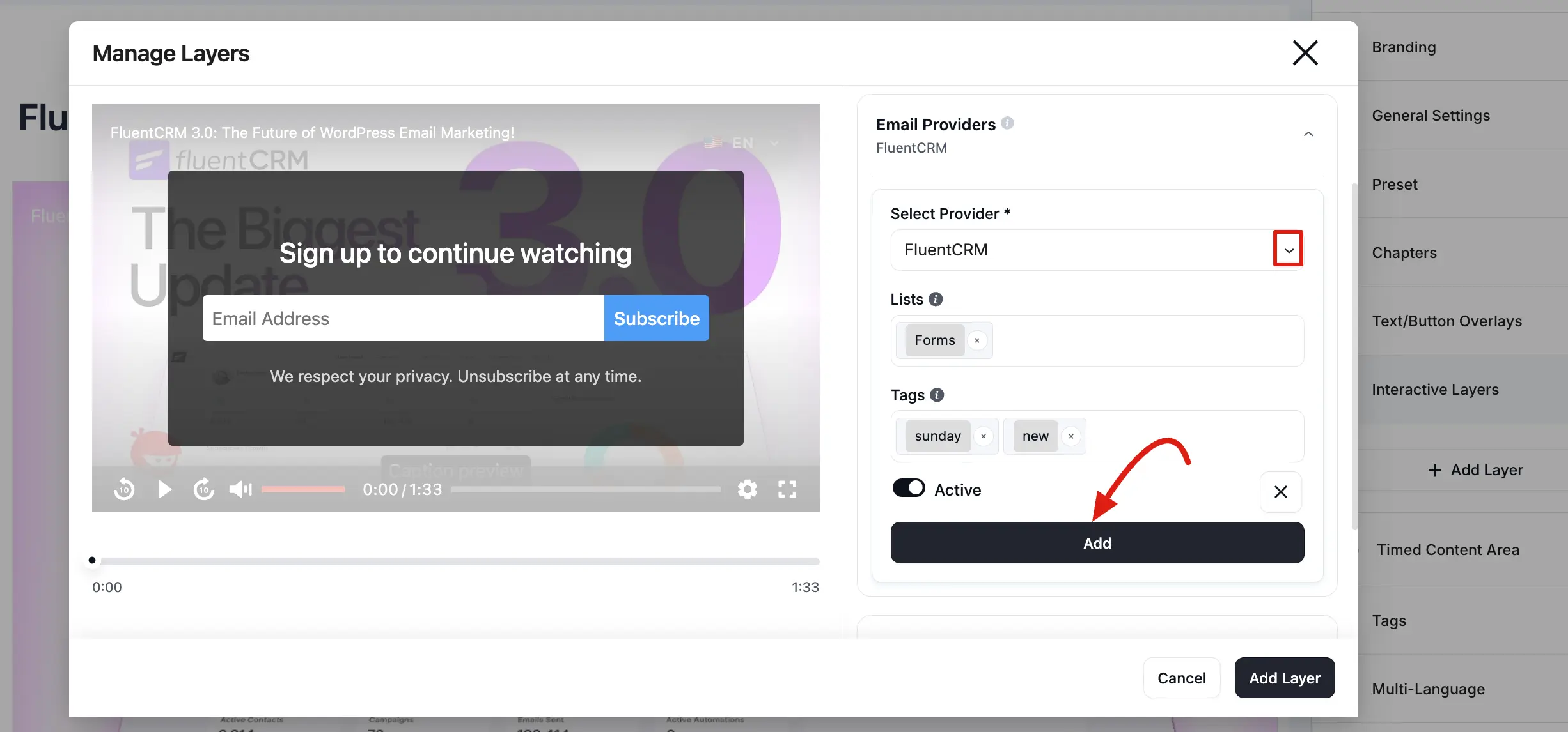 FluentCRM provider settings