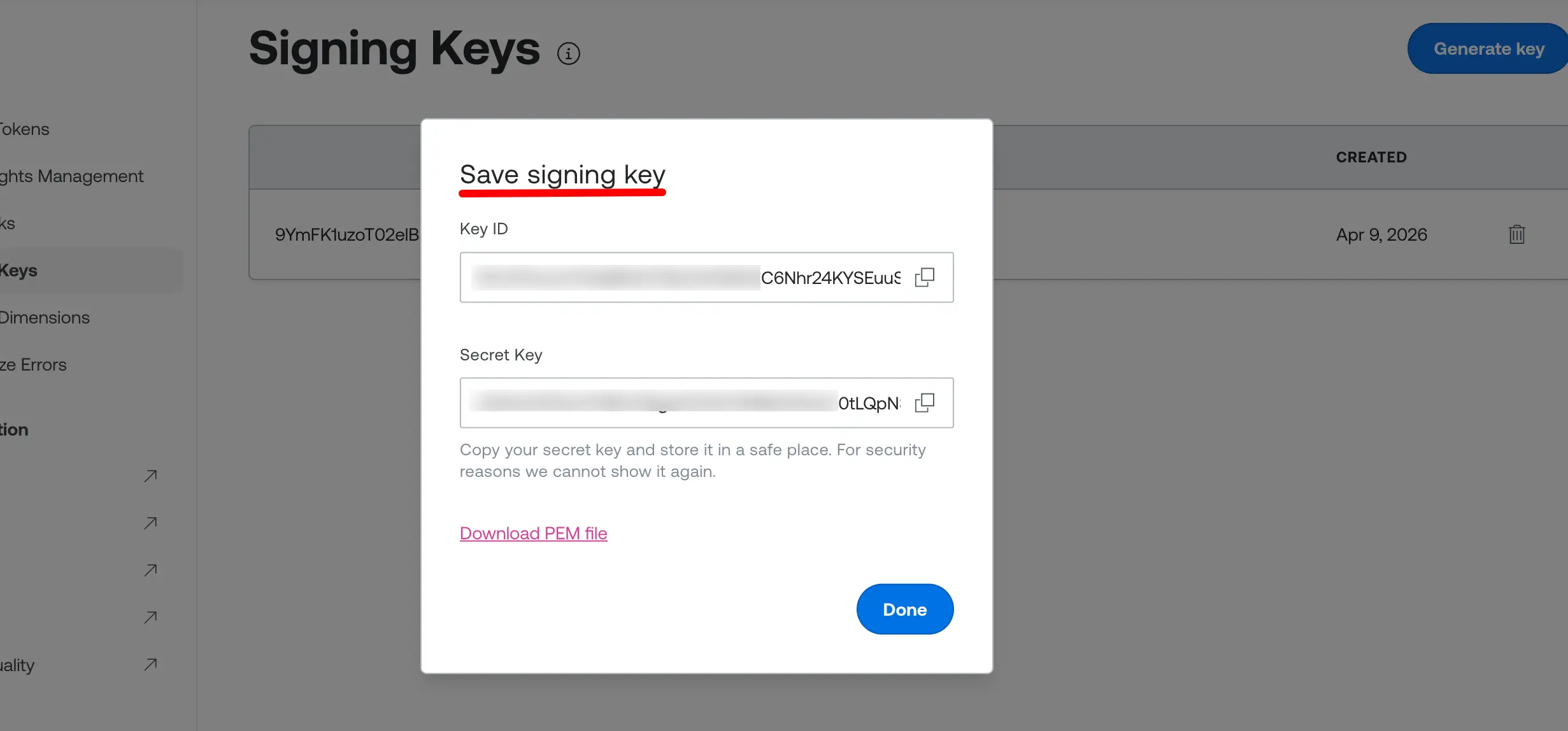 Save Signing Key